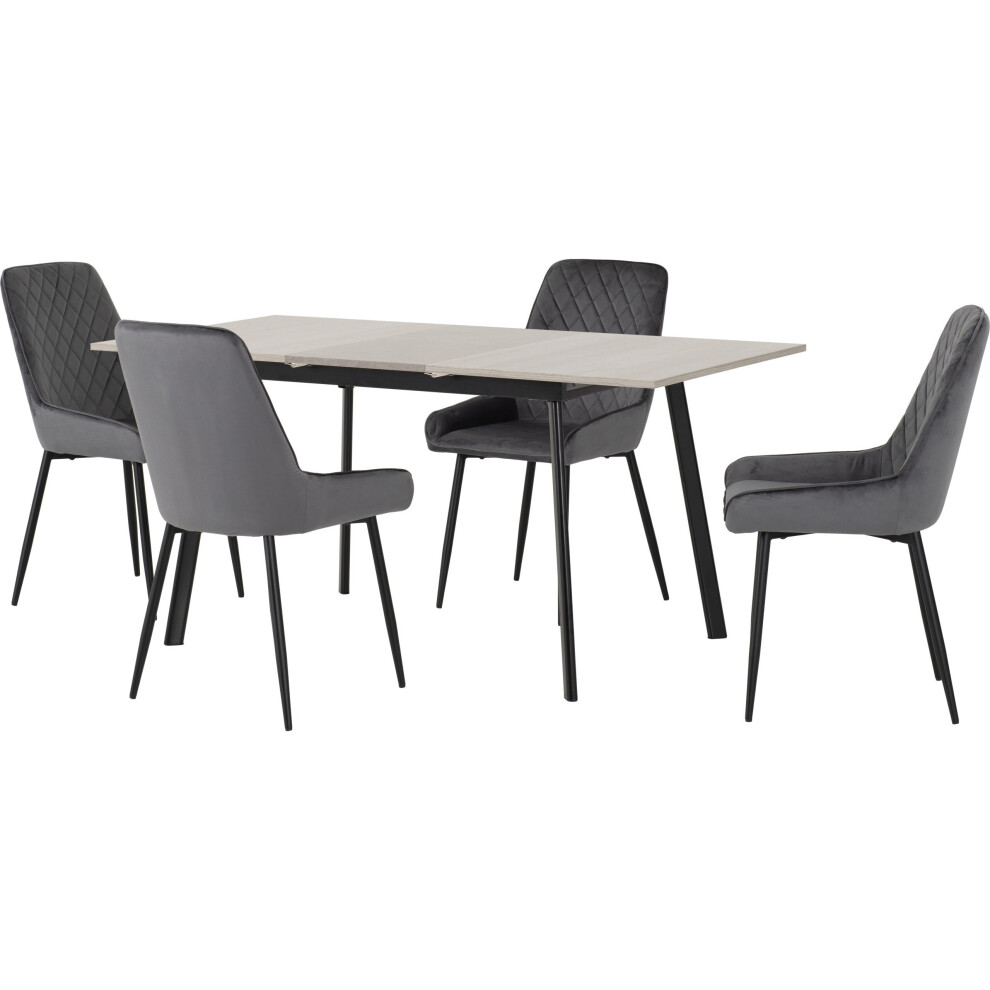 Avery Extending Dining Table + 4 Chairs Set - Concrete & Grey Velvet