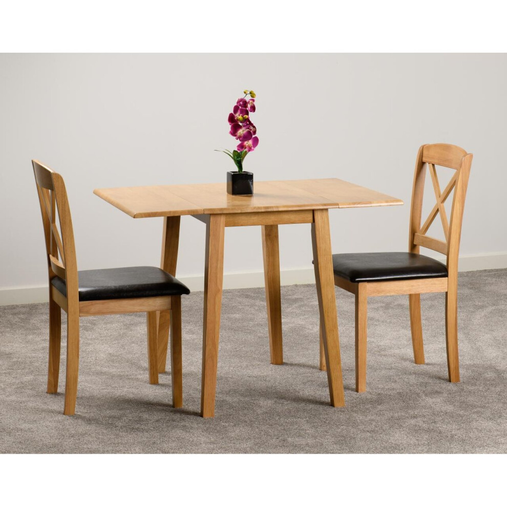 Seconique Mason Oak Double Drop Leaf Dining Table & 2 Brown Faux Leather Chairs