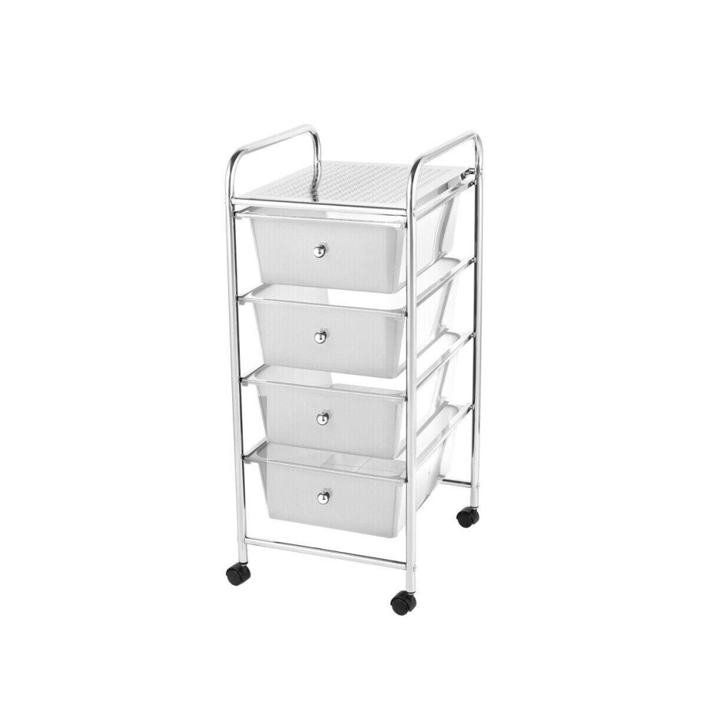 (Clear) 4 DRAWER CHROME STORAGE TROLLEY ON WHEELS