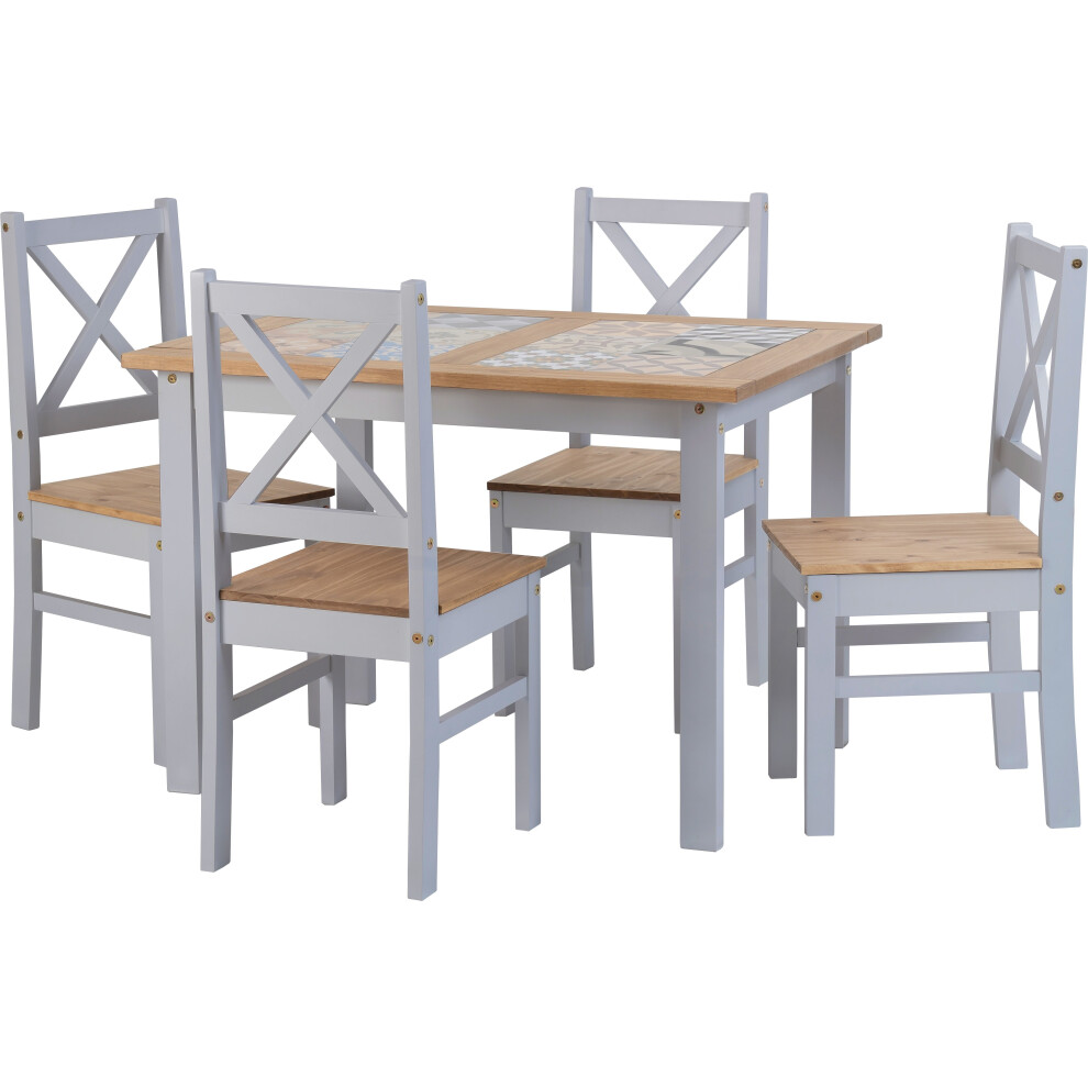 Seconique Salvador Ceramic Tile Top Dining Set - Dining Table & 4 Chairs - Grey & Pine