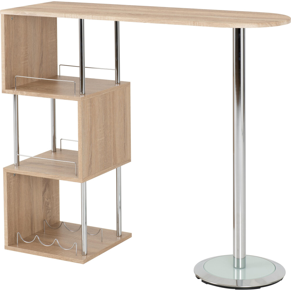 Seconique Charisma Home Bar Table With 3 Shelves - Light Sonoma Oak & Chrome