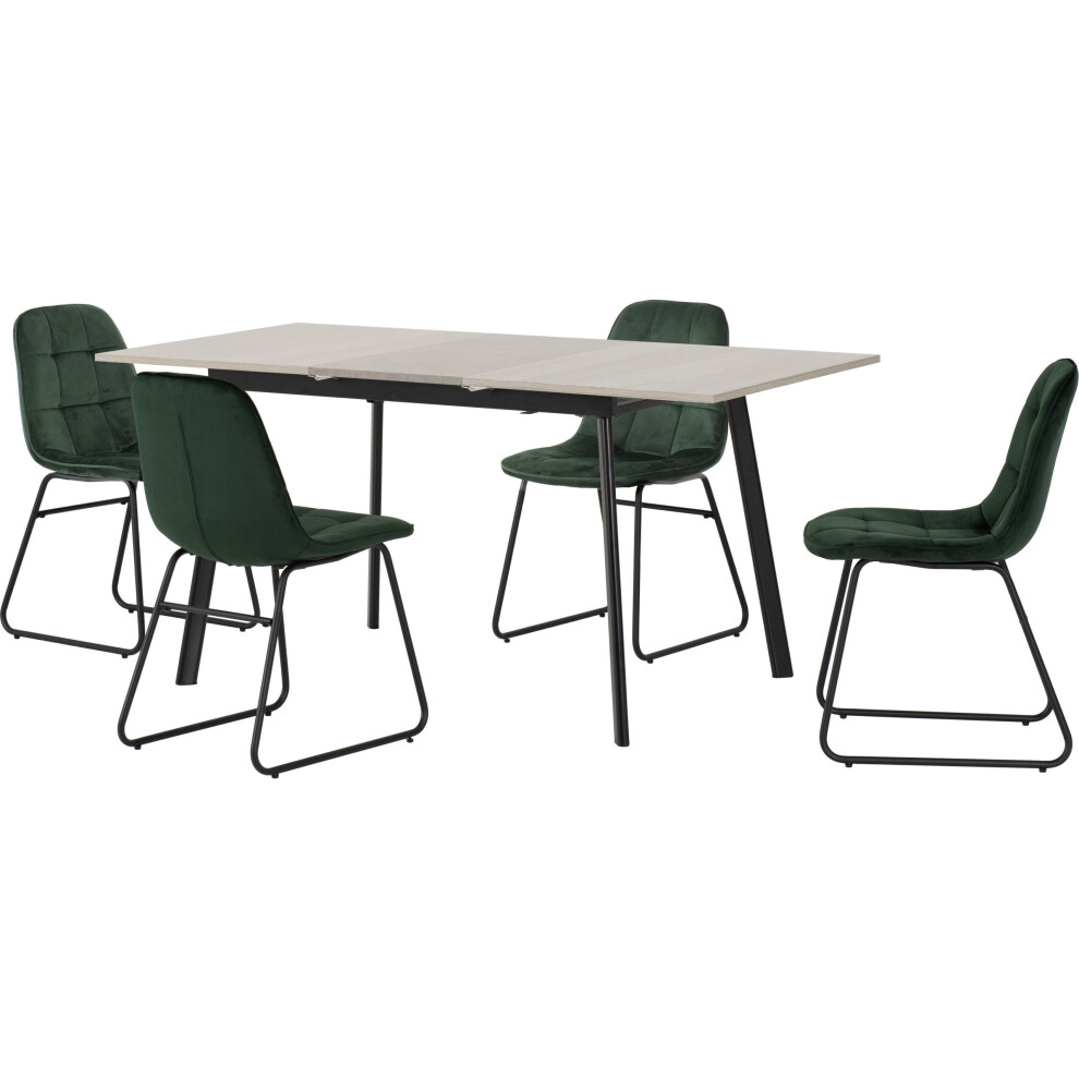 Avery Extending Dining Table + 4 Lukas Chairs Set - Concrete & Green Velvet