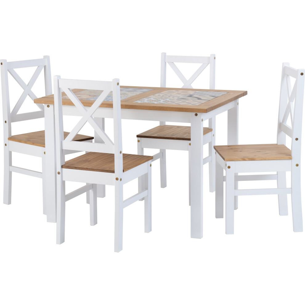 Seconique Salvador Ceramic Tile Top Dining Set - Dining Table & 4 Chairs - White & Pine