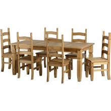 Seconique Corona Mexican Pine 6ft Dining Set - Supplied with 6 Pine Chairs