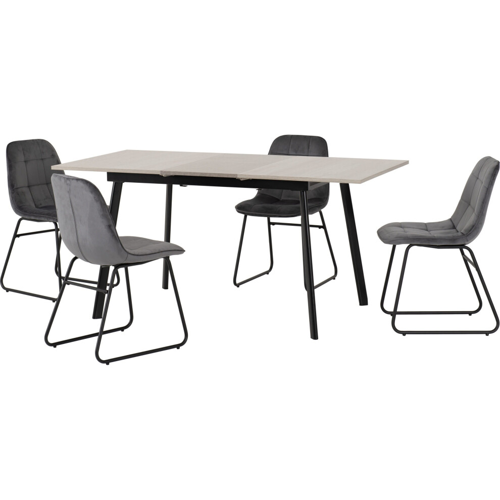 Seconique Avery Extending Dining Table + 4 Lukas Chairs Set - Concrete & Velvet Grey