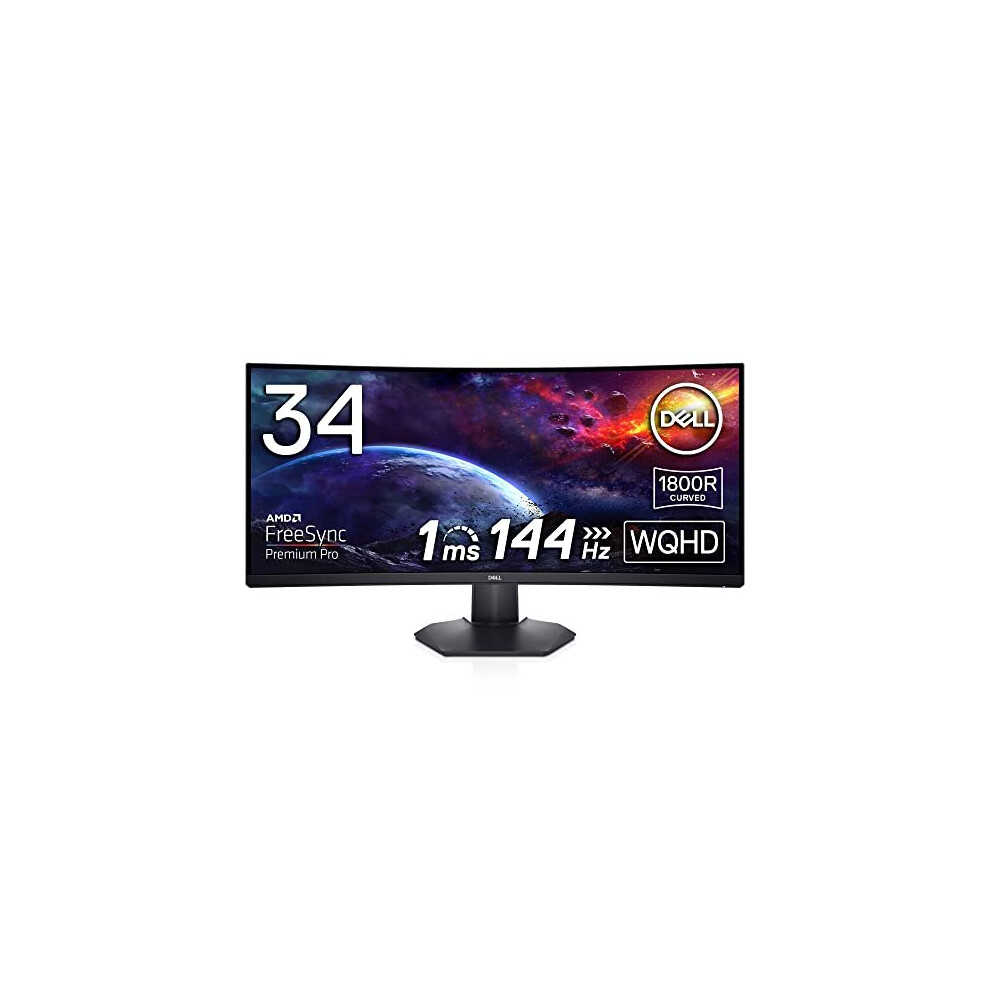 Dell S3422DWG 34 inch WQHD (3440x1440) 21:9 1800R Curved Gaming Monitor, 144Hz, VA, 1ms MPRT, AMD FreeSync Premium Pro, HDR 400, DisplayPort