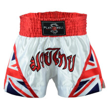 (Large) Playwell Muay Thai Competition White Fight Shorts - Uk Flag