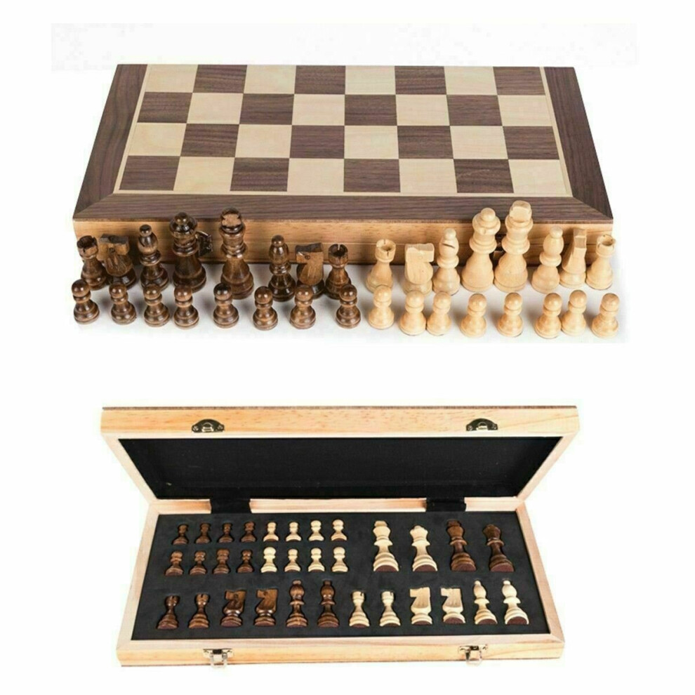 Large Chess Wooden Folding Chessboard Magnetic Pieces Wood Board UK