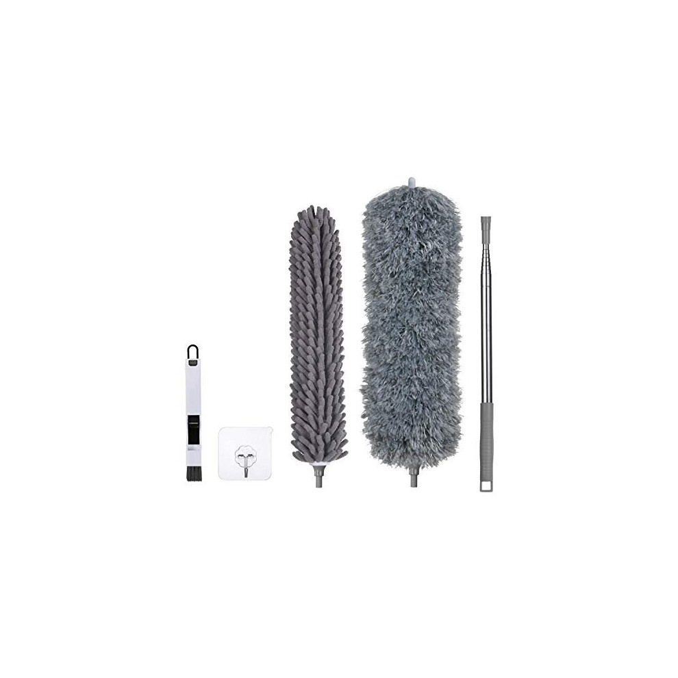 Vicloon Feather Duster Extendable, 2-in-1 100 Inches Microfiber Duster Includes 2 Heads, Cleaning Steel Telescopic Duster with Bendable and Wind