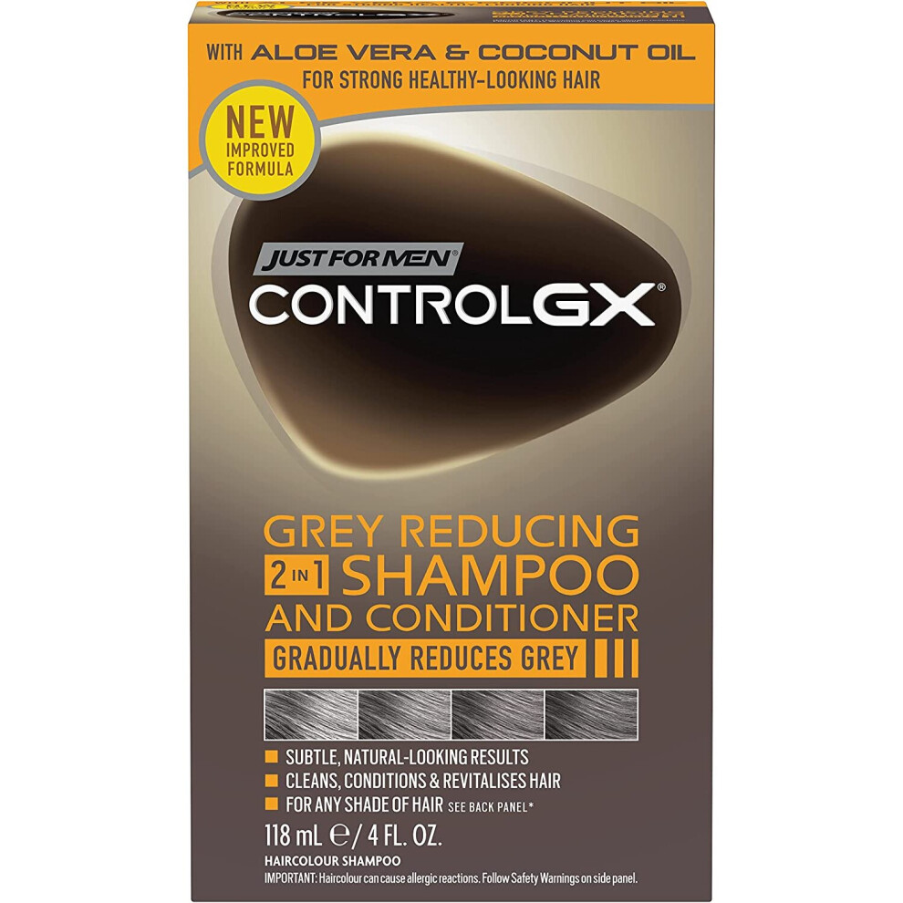 (NEW 2-in-1 Shampoo & Conditioner) Just for men Control GX, Grey Reducing 2-in-1 Shampoo & Conditioner for Grey Hair, New Improved Formula – All Shades, 118 ml
