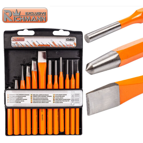 RICHMAN C5802, Heavy Duty Chisel and Punch Set 12 pcs, Hardened