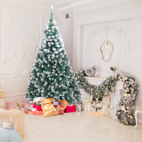 7FT Christmas Tree Snow Flocked Artificial Tree with Metal Stand(870 Tips) 1