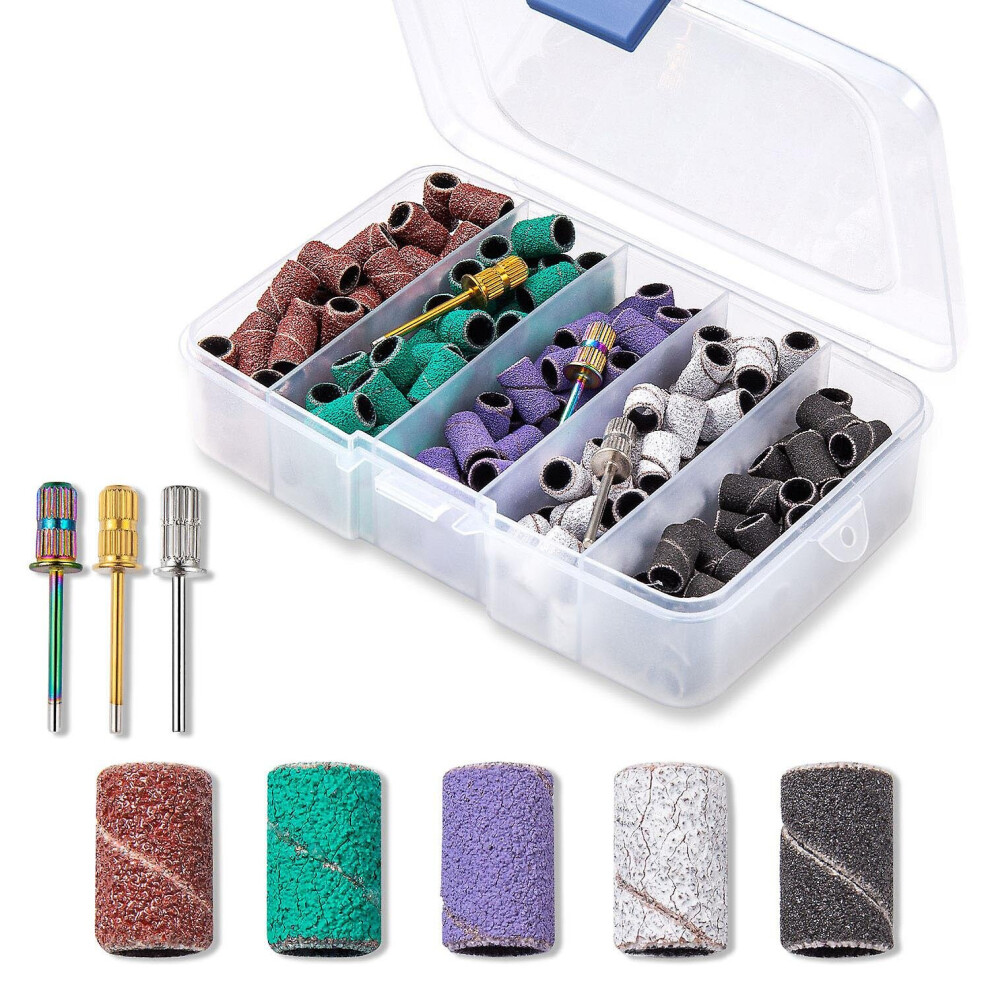 250pcs Sanding Bands Manicure Polishing Nail File Drill Kit With 3 Nail Drill Bit