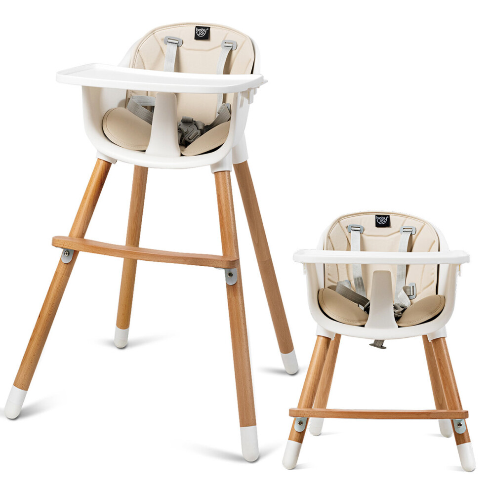 2 in 1 Multi-functional Highchair Convertible w/Solid Wood Seat Belt