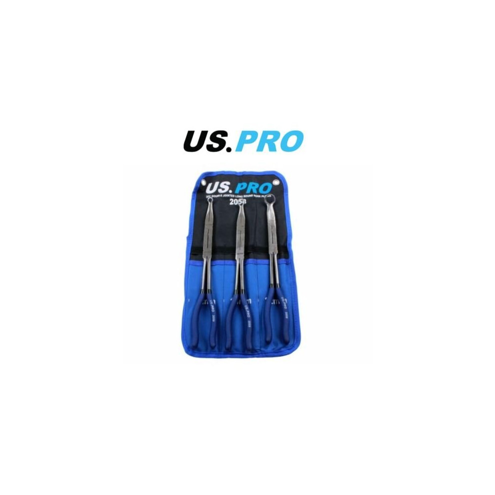 Us Pro 3 Piece Double Jointed Long Round Nose Pliers 8Mm - 22Mm 2058