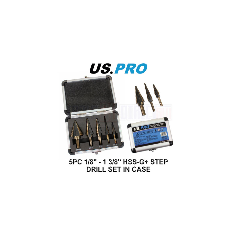 US PRO Tools 5PC Hss-G+ Step Drill Set 1/8"-1 3/8" In case 7139