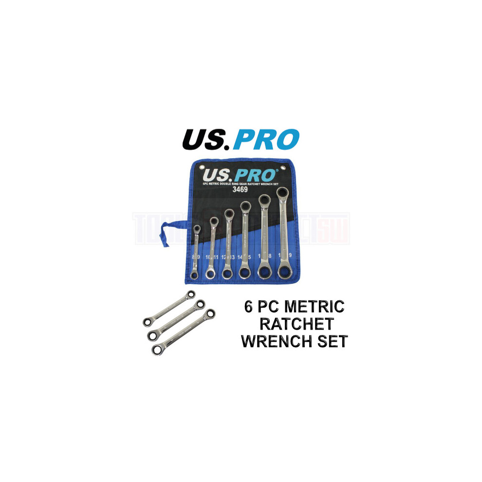 US PRO Tools 6pc Metric Double Ring Gear Ratchet Spanner Wrench Set 8-19mm 3469