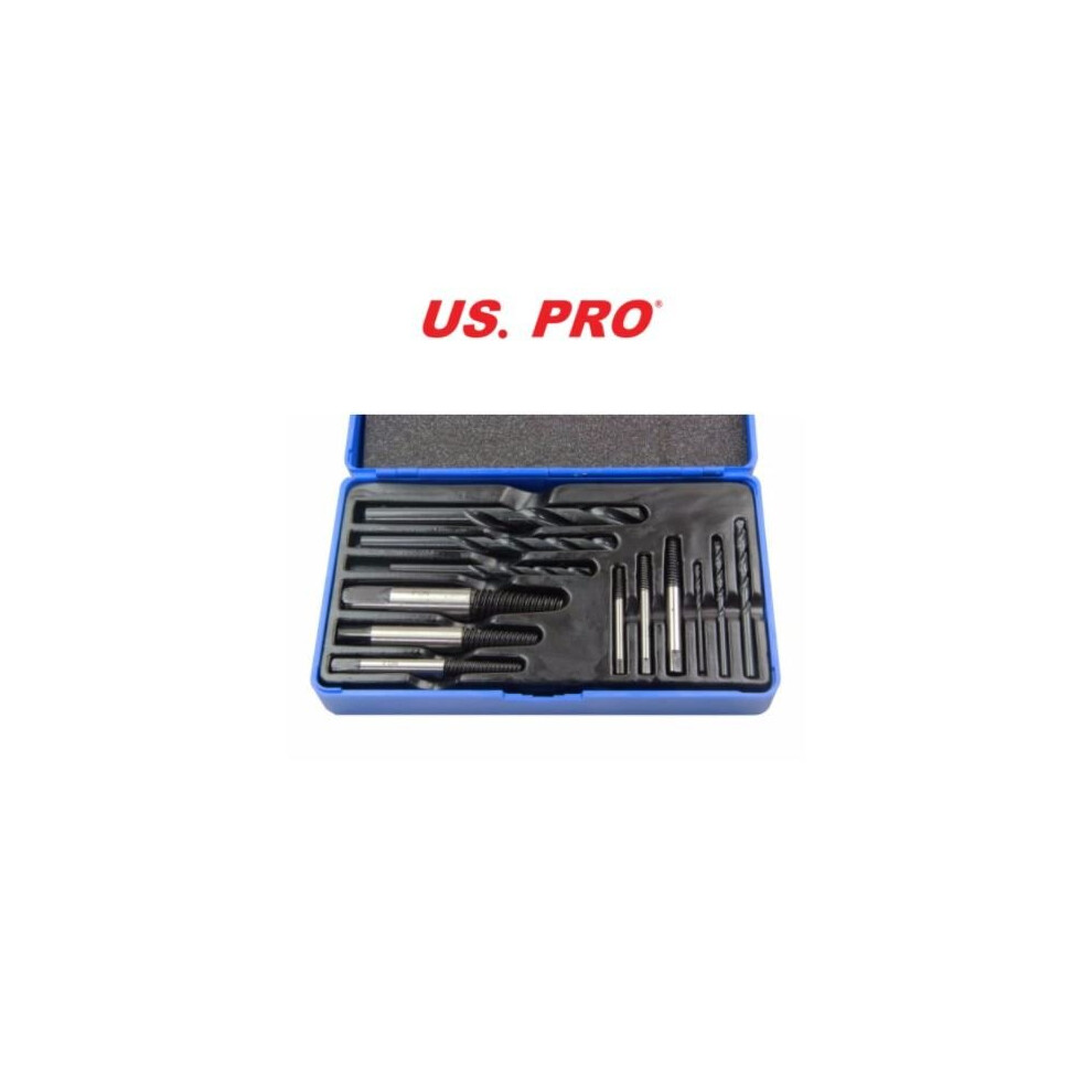 US PRO 12PC Damaged, Chewed Stripped Screw & Bolt Extractor & Drill Bit Set 2601