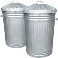 2x Large Metal Bin Galvanised Dustbin & Lid - 95L