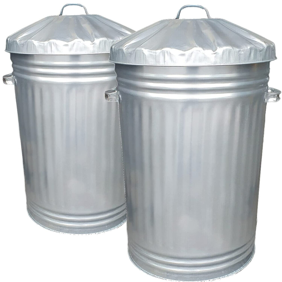 2x Large Metal Bin Galvanised Dustbin & Lid - 95L