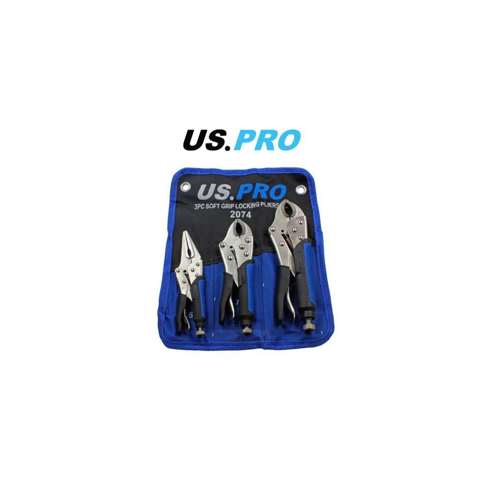 Us Pro Tools 3Pc Soft Grip Locking Pliers Set 6.5, 7, 10" Mole Grips 2074