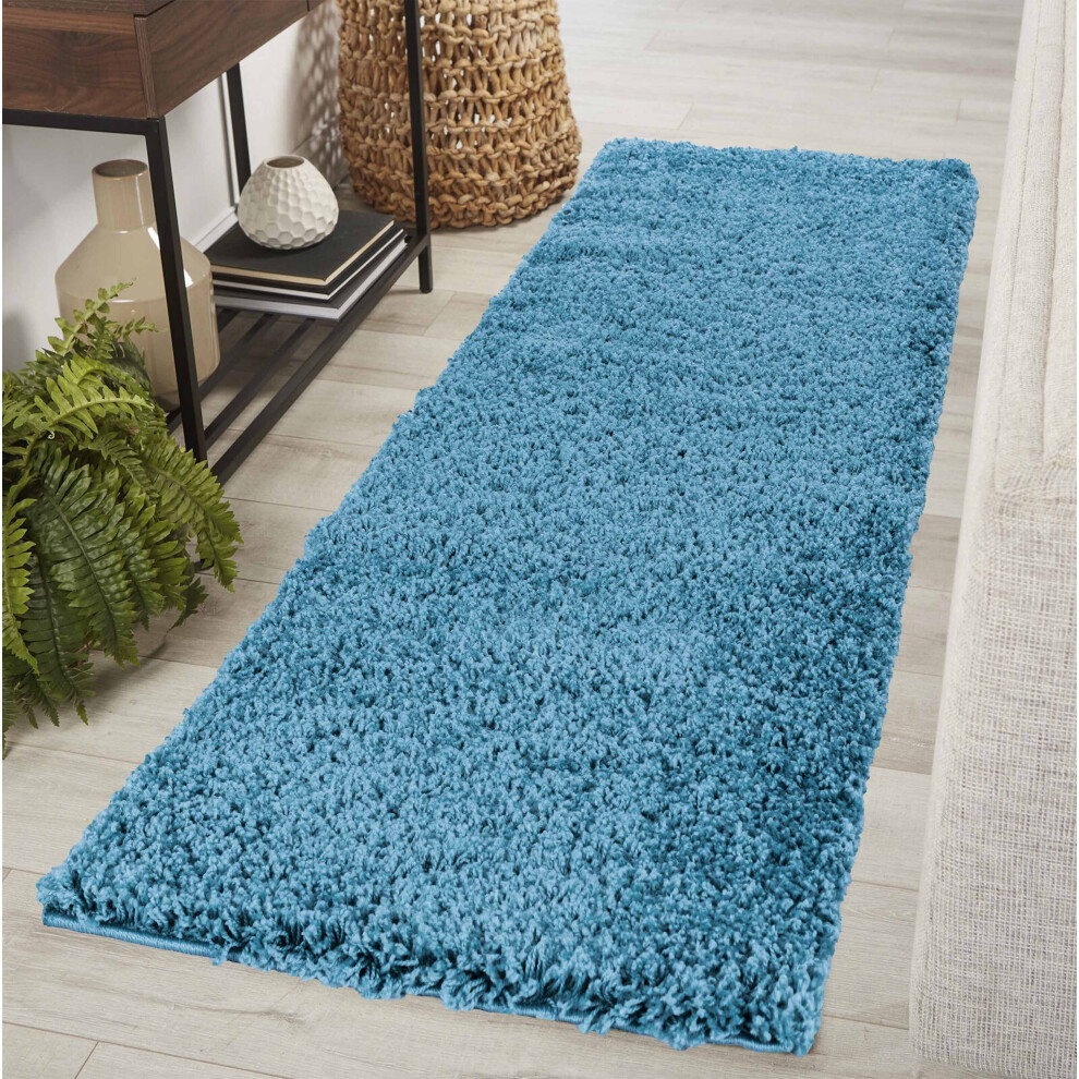 Serdim Rugs Living Room Hallway Runner Shaggy Rugs, Polypropylene, Teal, 60x220cm(2"x7'3)