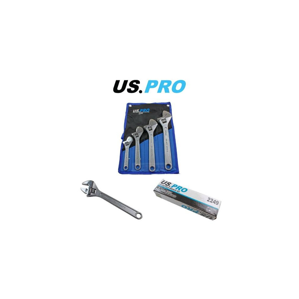 US PRO Tools 4pc Adjustable Wrench/Shifting Spanner Set 6'' 8'' 10'' 12'' Chrome Finish 2249 - Image 2