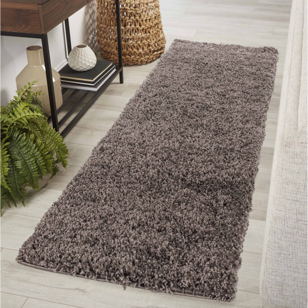 Serdim Rugs Living Room Hallway Runner Shaggy Rugs Taupe 60X220cm(2"X7'3) Brown