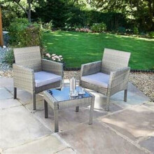 Grey Rattan Armchair Bistro Set 2 Chairs & Table G-0238