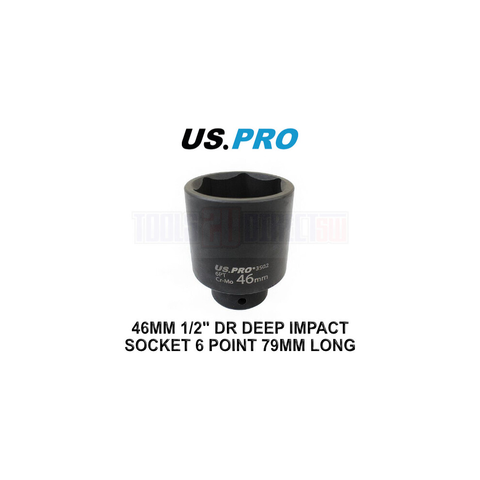 US PRO Tools 46mm 1/2" dr 6 Point Deep Impact Socket 79mm Long 3502