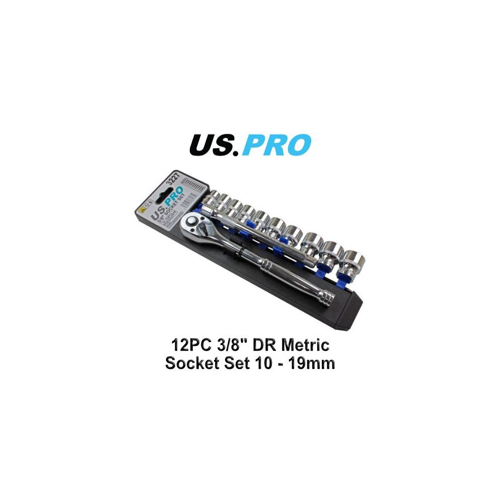 US PRO 12 Piece 3/8" Drive Metric Socket Wrench Set 10 - 19MM 3227