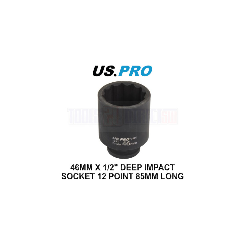 US PRO 46mm 1/2" dr 12 Point Deep Impact Socket 85mm Long 3500