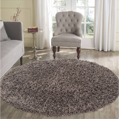 Serdim Rugs Living Room Round Shaggy Area Rugs TAUPE Round 120x120cm(4x4')