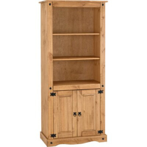 Corona 2 Door Display Unit/Bookcase Distressed Waxed Pine