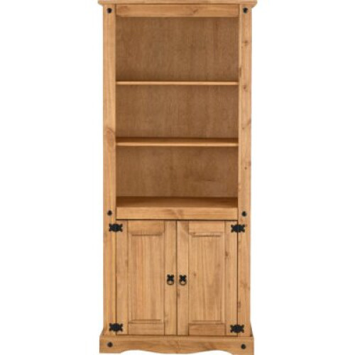 Corona 2 Door Display Unit/Bookcase Distressed Waxed Pine 2