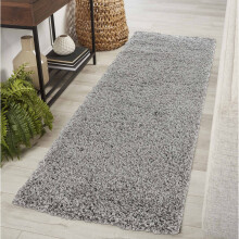 Serdim Rugs Living Room Hallway Runner Shaggy Rugs, Polypropylene, Silver Grey, 60x220cm(2"x7'3)