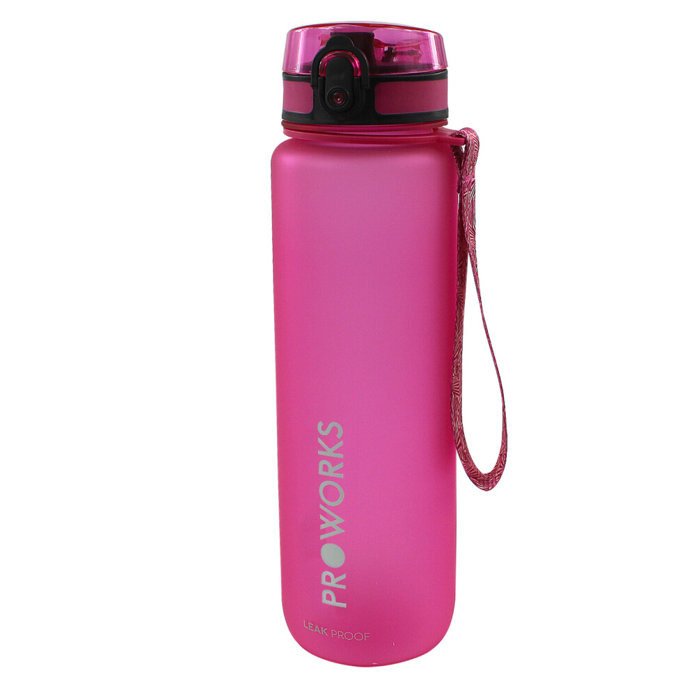 (Pink) Proworks Flip Top 1L Sports Water Drinks Bottle Fitness Gym BPA Free Leak Proof