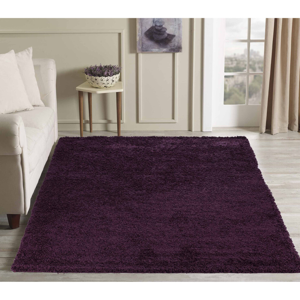 (160cm x 230cm (5ft 4" x 7ft 8")) Soft Thick Luxury Modern Shaggy Rug Aubergine
