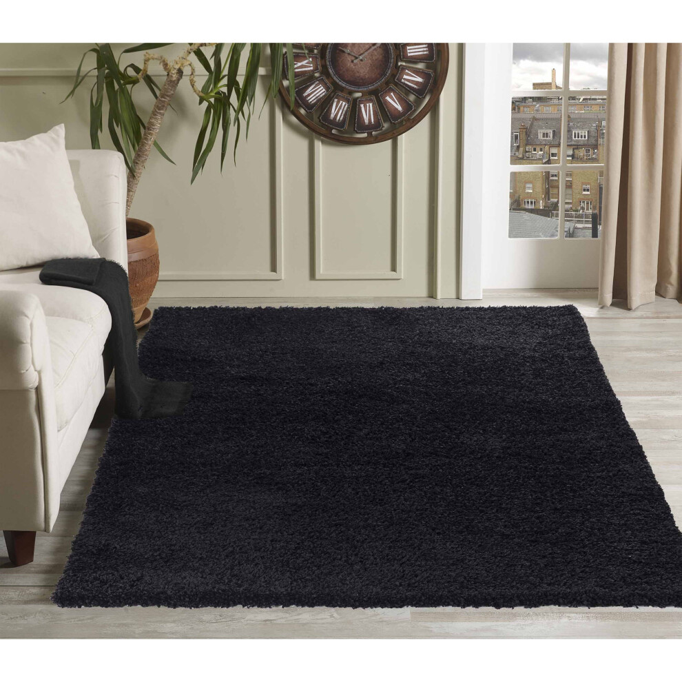Smart Living Wholesale Ltd (120Cm X 170Cm (4Ft X 5Ft 8")) Soft Thick Luxury Modern Shaggy Rug Black