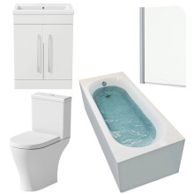 Bathroom Suite 1600 x 700mm Bath Shower Screen Toilet Basin Vanity Unit White
