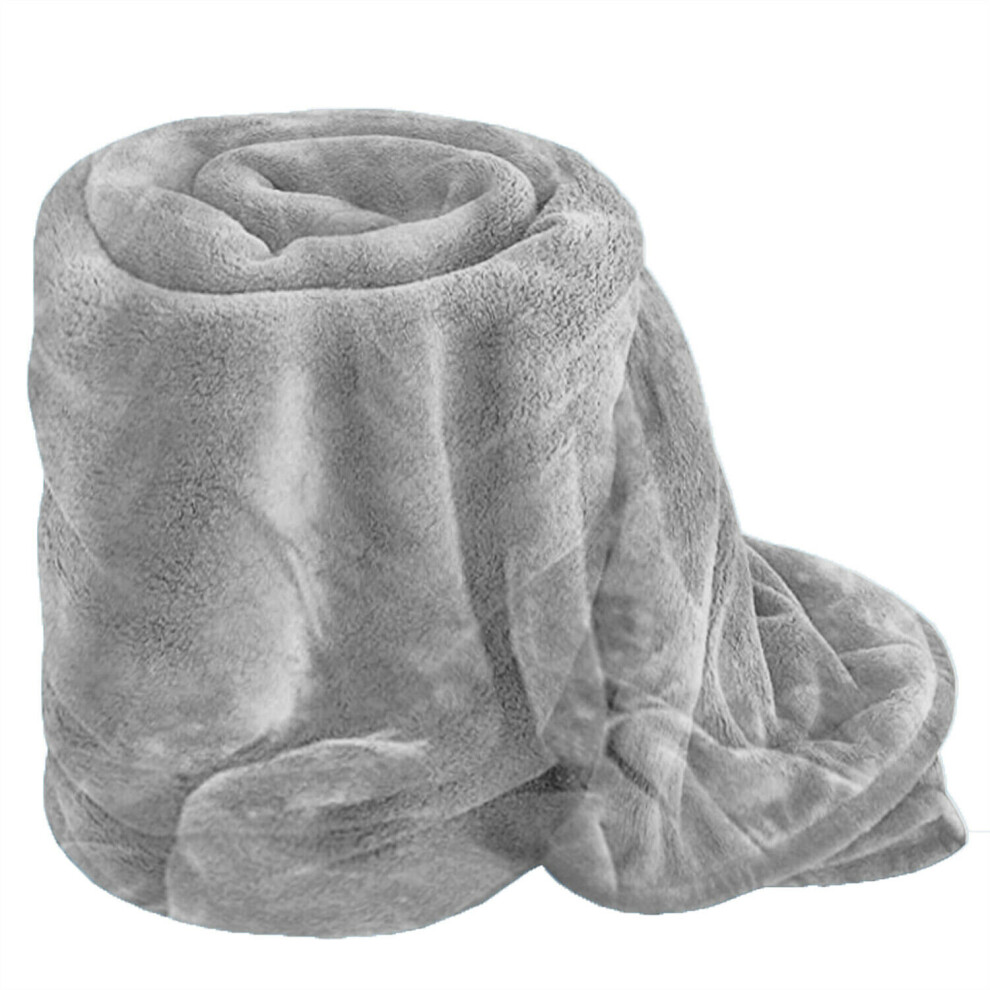 (Silver, King: 200 cm x 240 cm.) Faux Fur Fleece Throw Warm Soft Mink Blanket