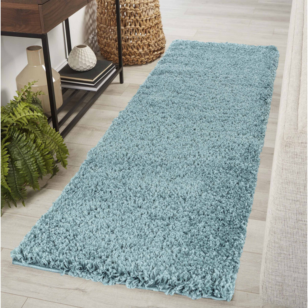 Serdim Rugs Living Room Hallway Runner Shaggy Rugs, Polypropylene, Duck Egg Blue, 60x220cm(2"x7'3)