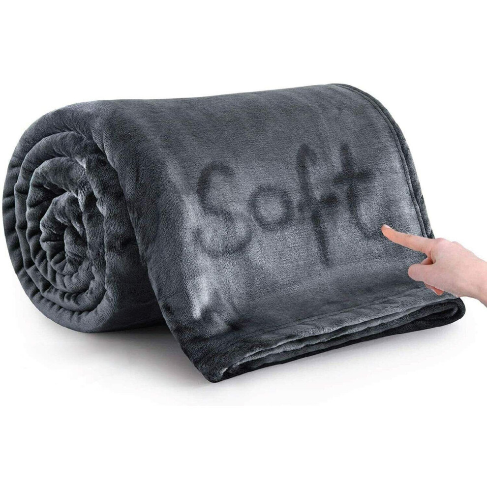 (Grey, Single: 130 cm x 150 cm.) Faux Fur Fleece Throw Warm Soft Mink Blanket