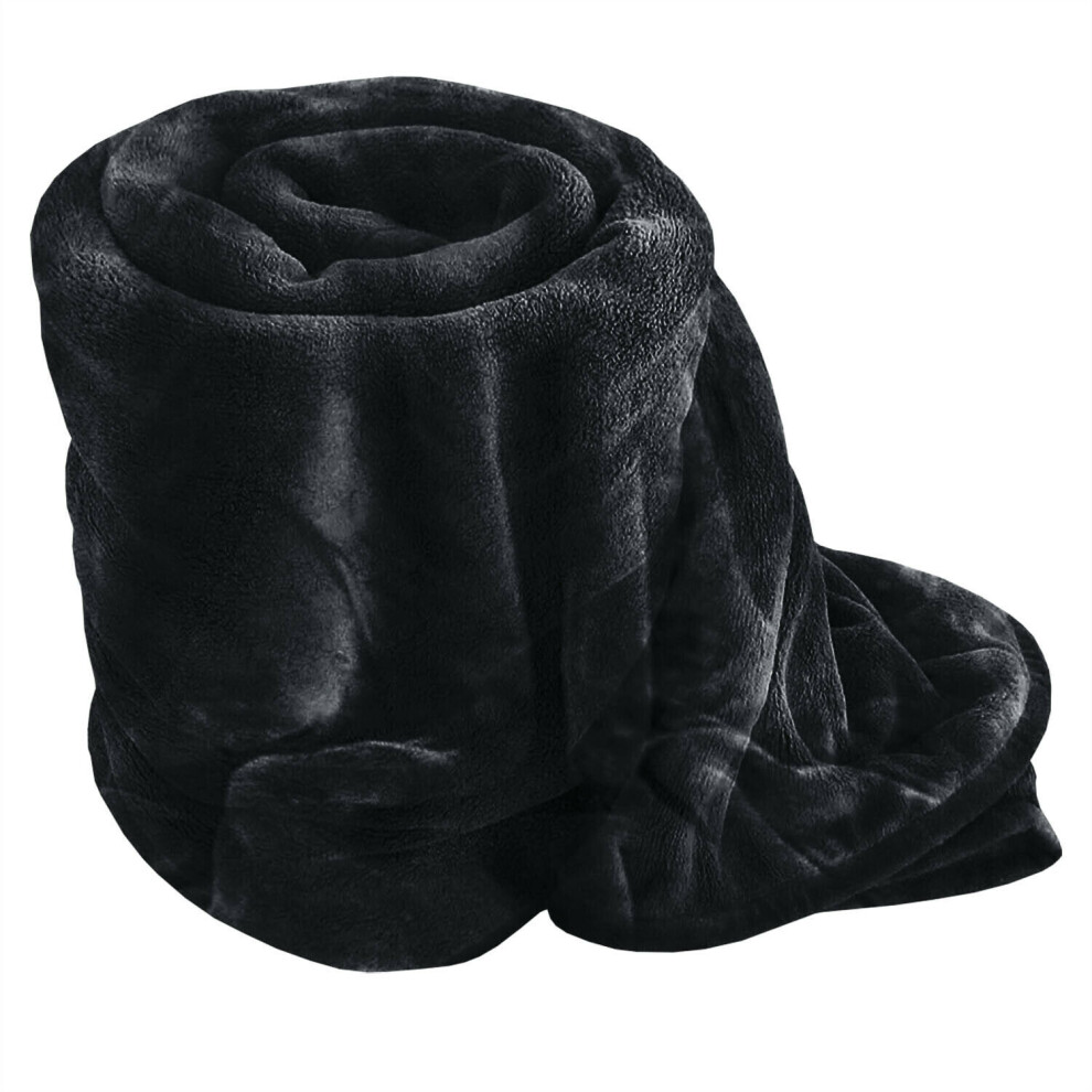 (Black, Single: 130 cm x 150 cm.) Faux Fur Fleece Throw Warm Soft Mink Blanket