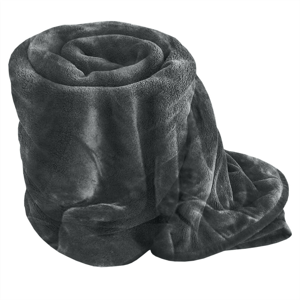 (Grey, Double: 150 cm x 200 cm.) Faux Fur Fleece Throw Warm Soft Mink Blanket