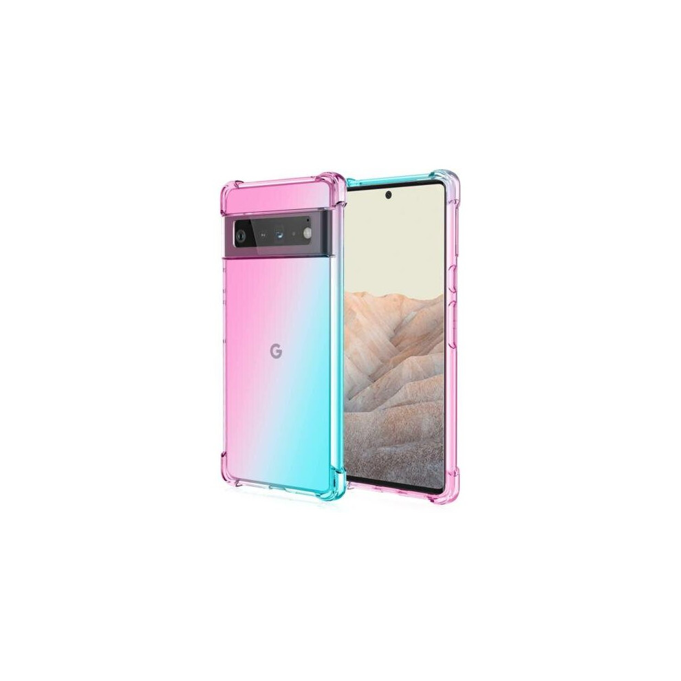Google Pixel 6 Pro Case Silicone Gel Shockproof Gradient Phone Cover (Pink Green)