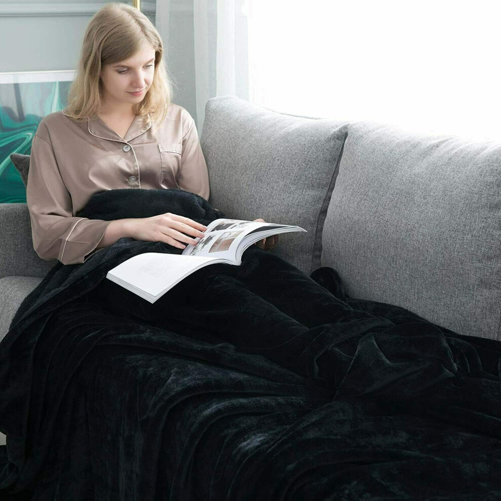 (Black, King: 200 cm x 240 cm.) Faux Fur Fleece Throw Warm Soft Mink Blanket