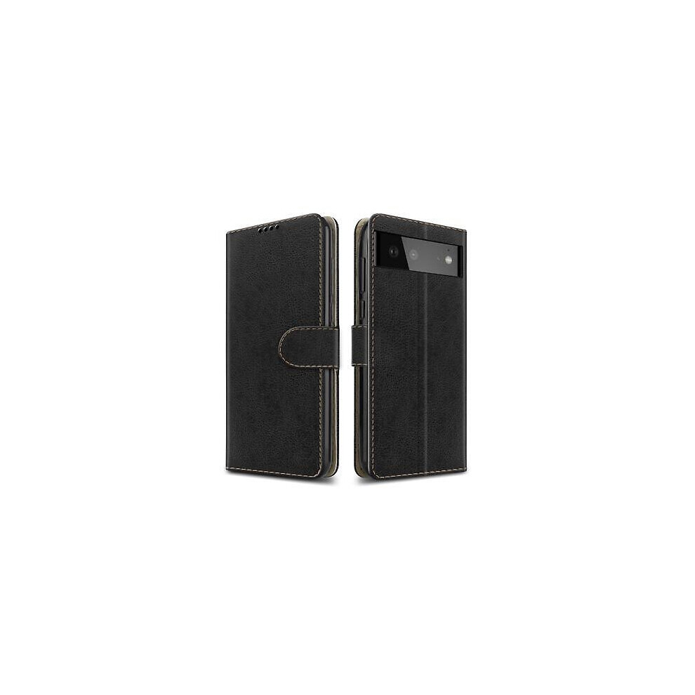 Google Pixel 6A Case Slim Leather Wallet Magnetic Flip Stand Phone Cover (Black) Black 5057521095317