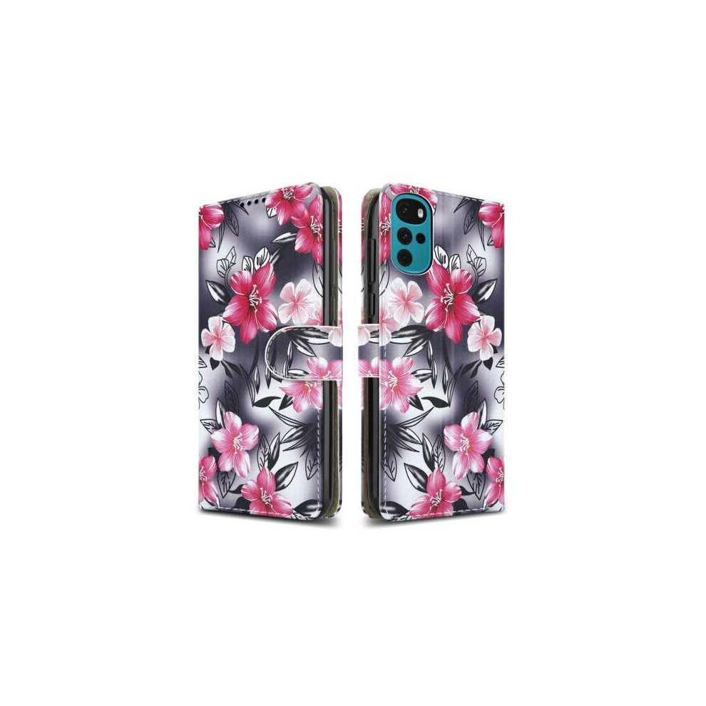 Motorola Moto G22 Case Slim Leather Wallet Flip Shockproof Stand Phone Cover ((Pink) Flower Print)