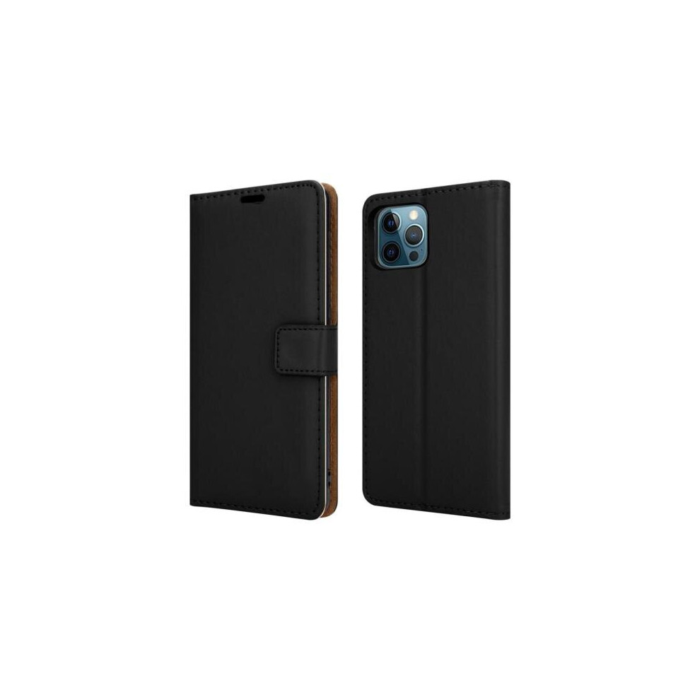 Iphone 13 Pro (6.1") Case Slim Leather Wallet Flip Cover + Tempered Glass (Black) Book Wallet Black 5057521089705